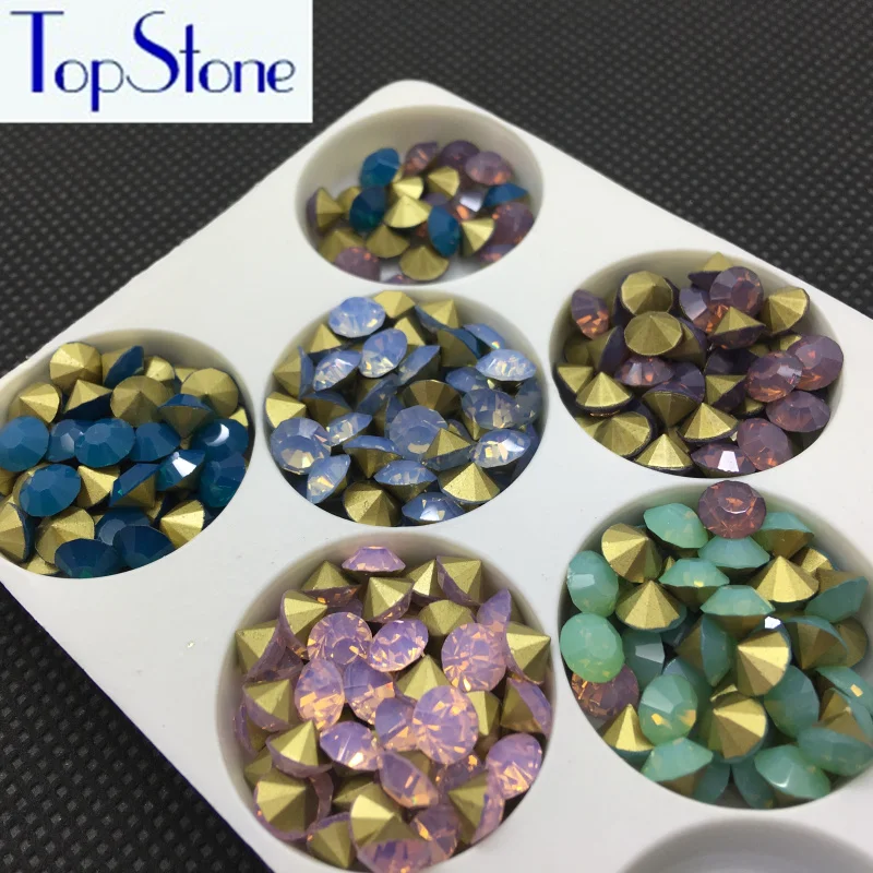 

TopStone 5mm 6mm 8mm Glass Crystal Chaton Opal Colors Pointed back Rhinestones For Diy Jewelry Decoration