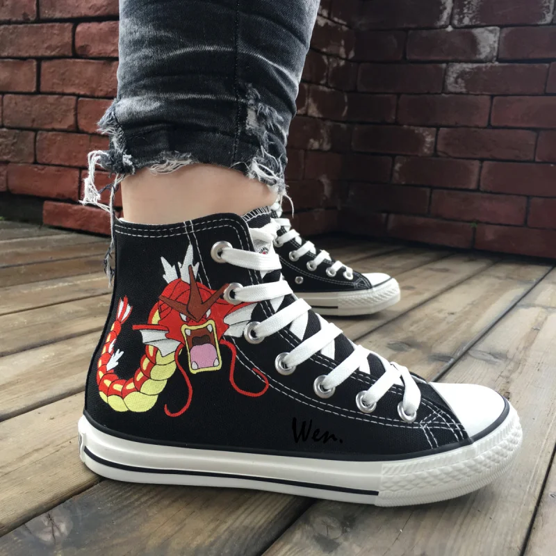 

Wen Design Custom Hand Painted Anime Shoes Pokemon Carp Pocket Monster Gyarados Magikarp High Top Woman Man's Canvas Sneakers