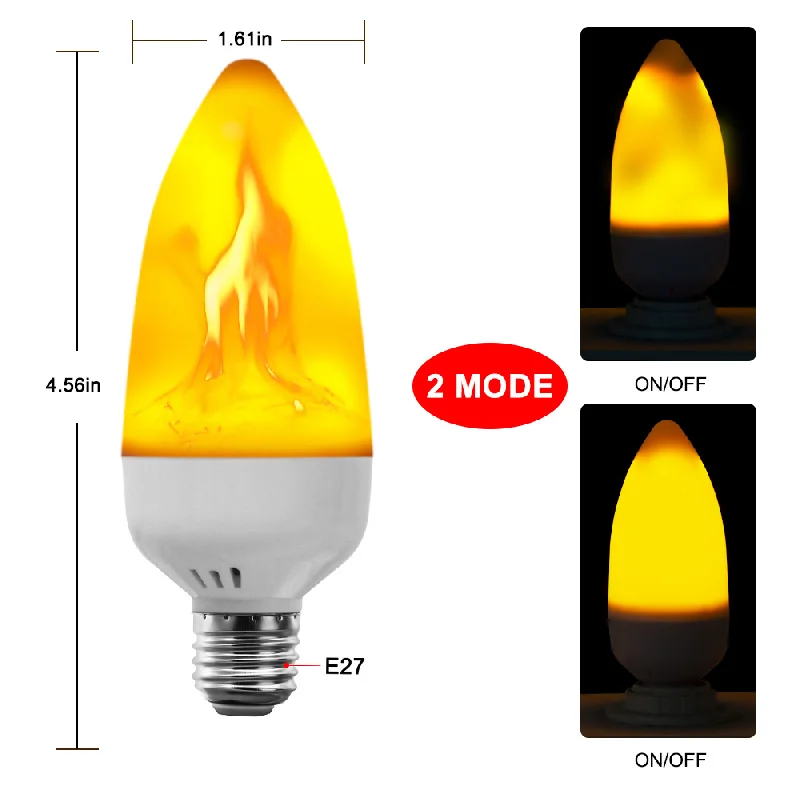 E26 E27 Светодиодный светильник с эффектом пламени SMD2835, имитирующий мерцание 1 и 4 режима, светодиодный светильник с эффектом пламени E14 1200K~ 1400K AC85V~ 265V - Испускаемый цвет: E27  Two modes