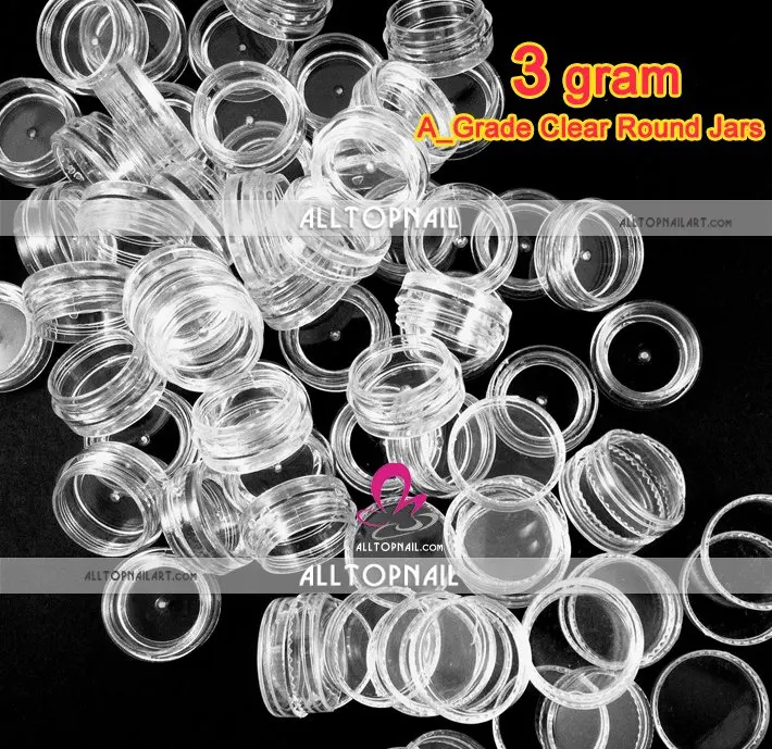 

4000 x 3g Small Clear Round Bottle jars with Lids 150x Hard Plastic Pot Nail Art Storage