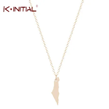 1PCS Gold Silver Israel Map Necklace Geometric Accessories Pendant Fashion Women Jewelry Long Necklace Ladies Design collier