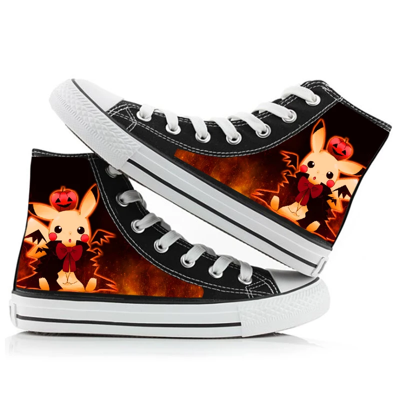 Tanie Pokemon pikachu trampki brezentowe buty mężczyźni kobiety wysokie góry studenci Cosplay Cartoon brezentowe buty przyczynowe studenci Sneakers buty