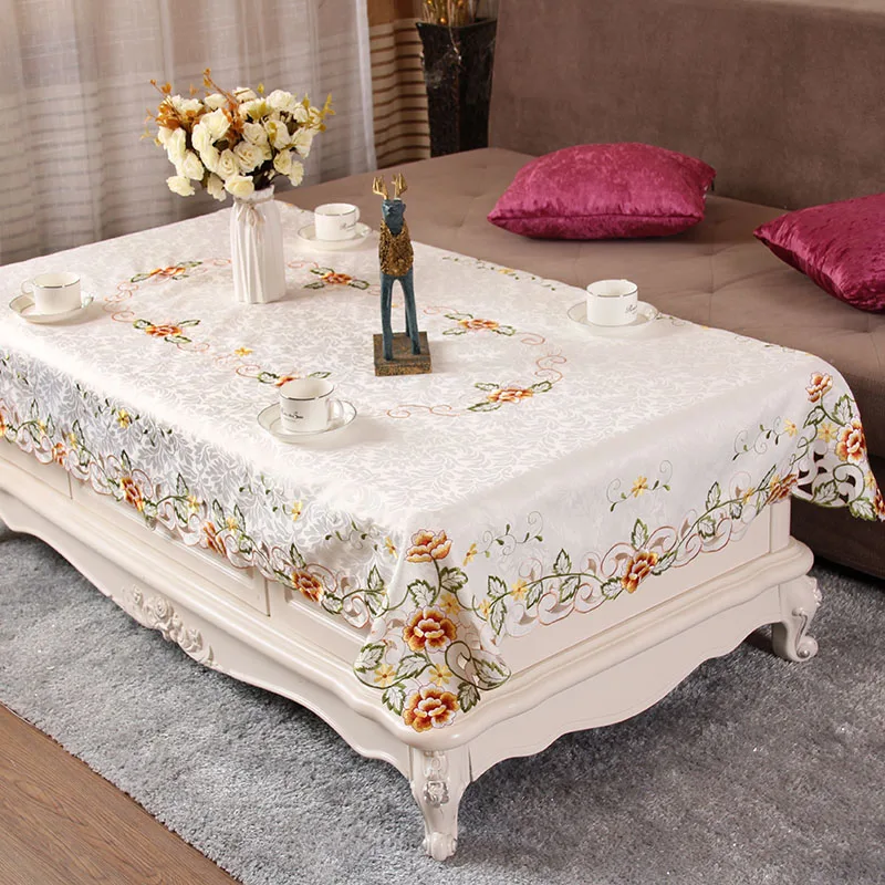 

2018 Creative Linen and Cotton Embroidered Rectangular Table Cloth Home Hotel Textile Dining Table Cover For Kitchen Home Decor