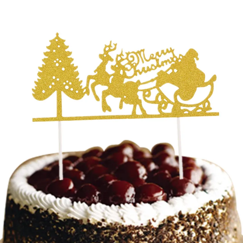 

Christmas Cake Flags Santa Claus Elk Merry Christmas Cake Topper Glittler Christmas Tree Party Cake Baking Decor Xmas Cake Flags