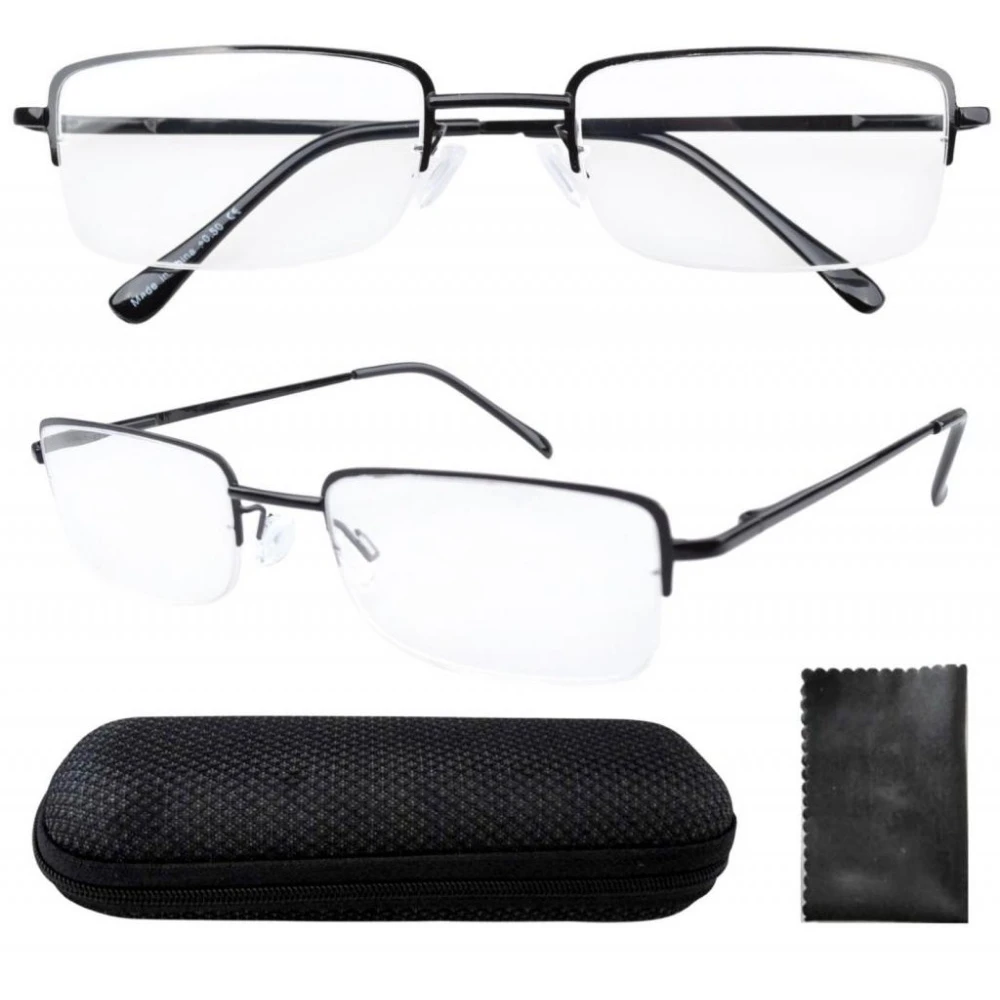 R1511 Black Rectangle Half Rim Spring Hinges Reading Glasses +1.00/1.50