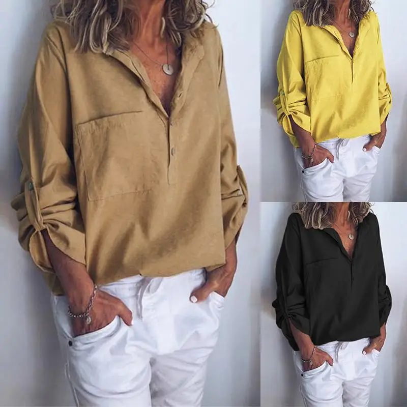 

ZANZEA Women Casual Loose Shirts Blouses 2019 Female Long Sleeve Chic Blusas Cotton Linen Tunic Tops Office Lady Shirts Oversize