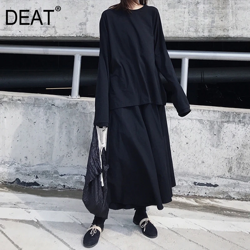 

[DEAT] 2019 New Spring Summer Round Neck Full Sleeve Solid Brief Temperament Personality T-shirt Women Fashion Tide JX24