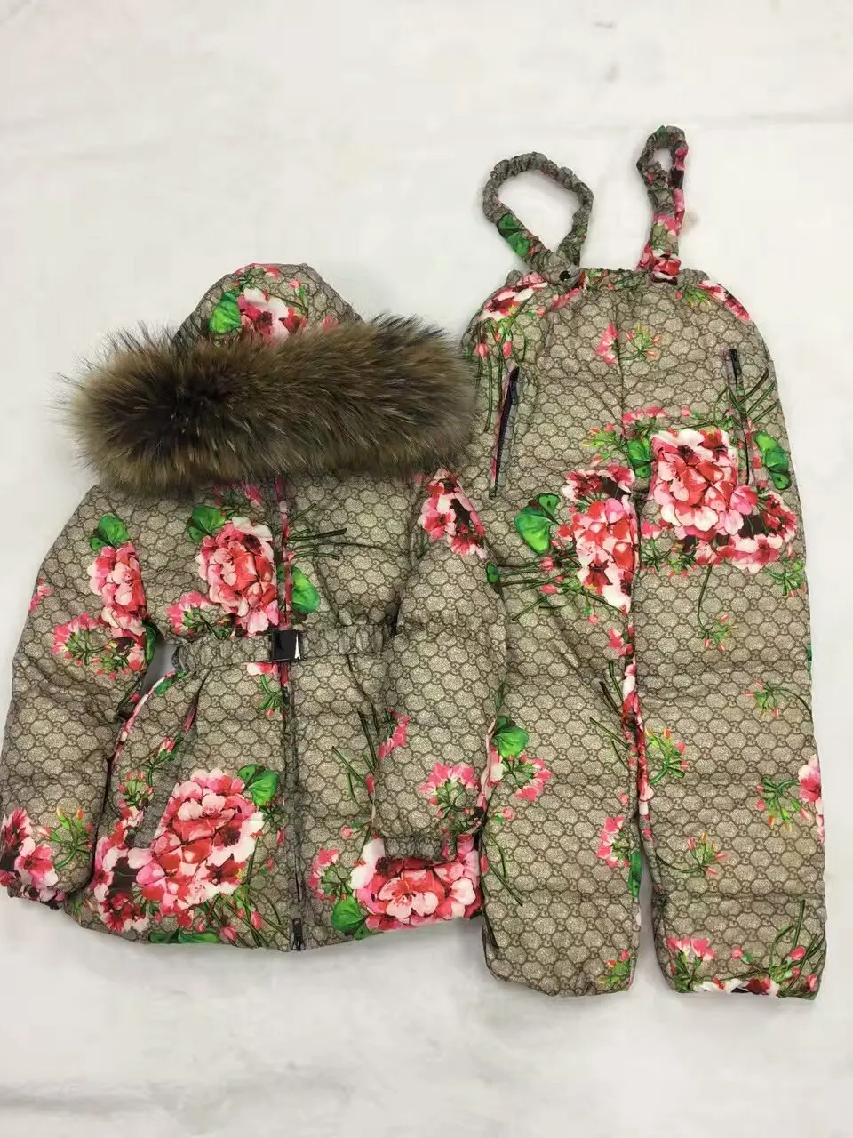 2016 Winter Jacket Girls down coat child down jackets PANT girl duck down Fur hooded design