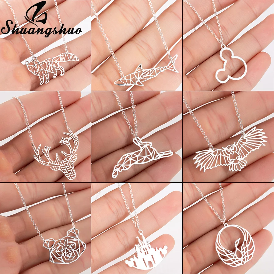 

Shuangshuo Cute Mickey Pendants Necklaces Silver Necklace For Women Choker Necklace Stainless Steel Animal Fox Pendant Collares