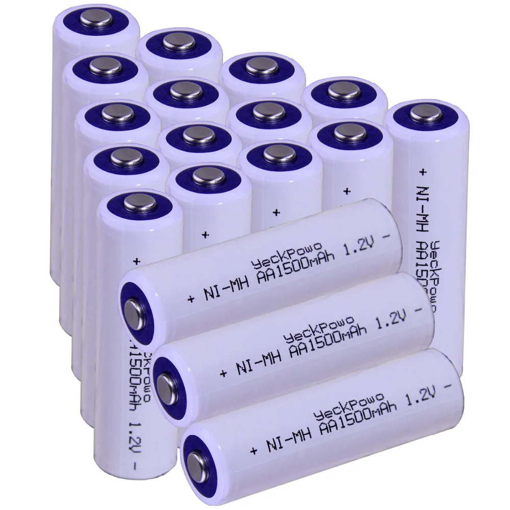 

Real capacity! 18 pcs AA 1.2V NIMH AA rechargeable batteries 1500mah for camera razor toy remote control flashlight yeckpowo