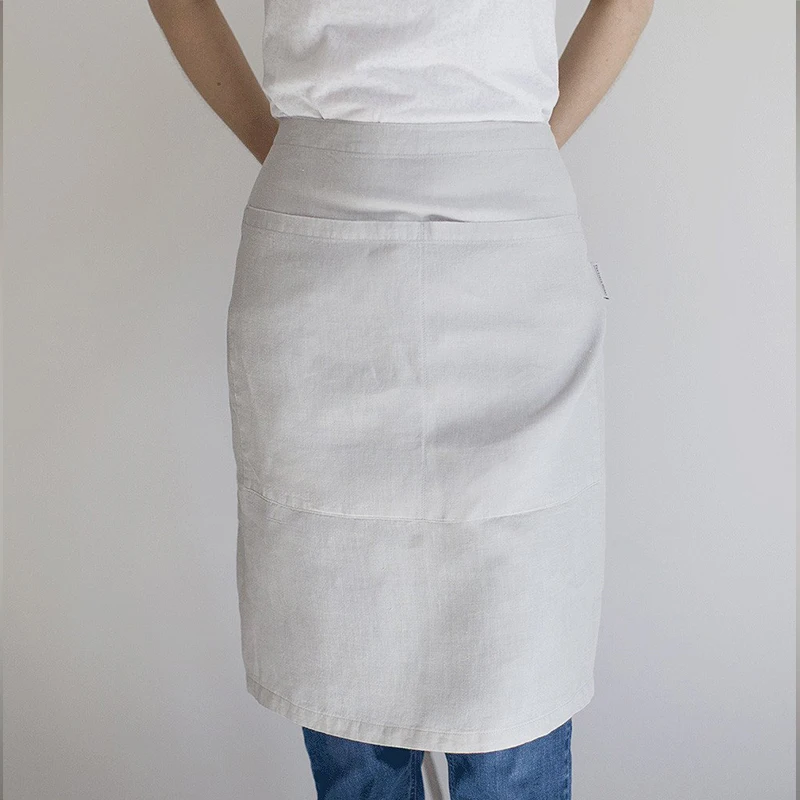 

Half-length Waist Flax linen aprons with pockets waist for woman kitchen