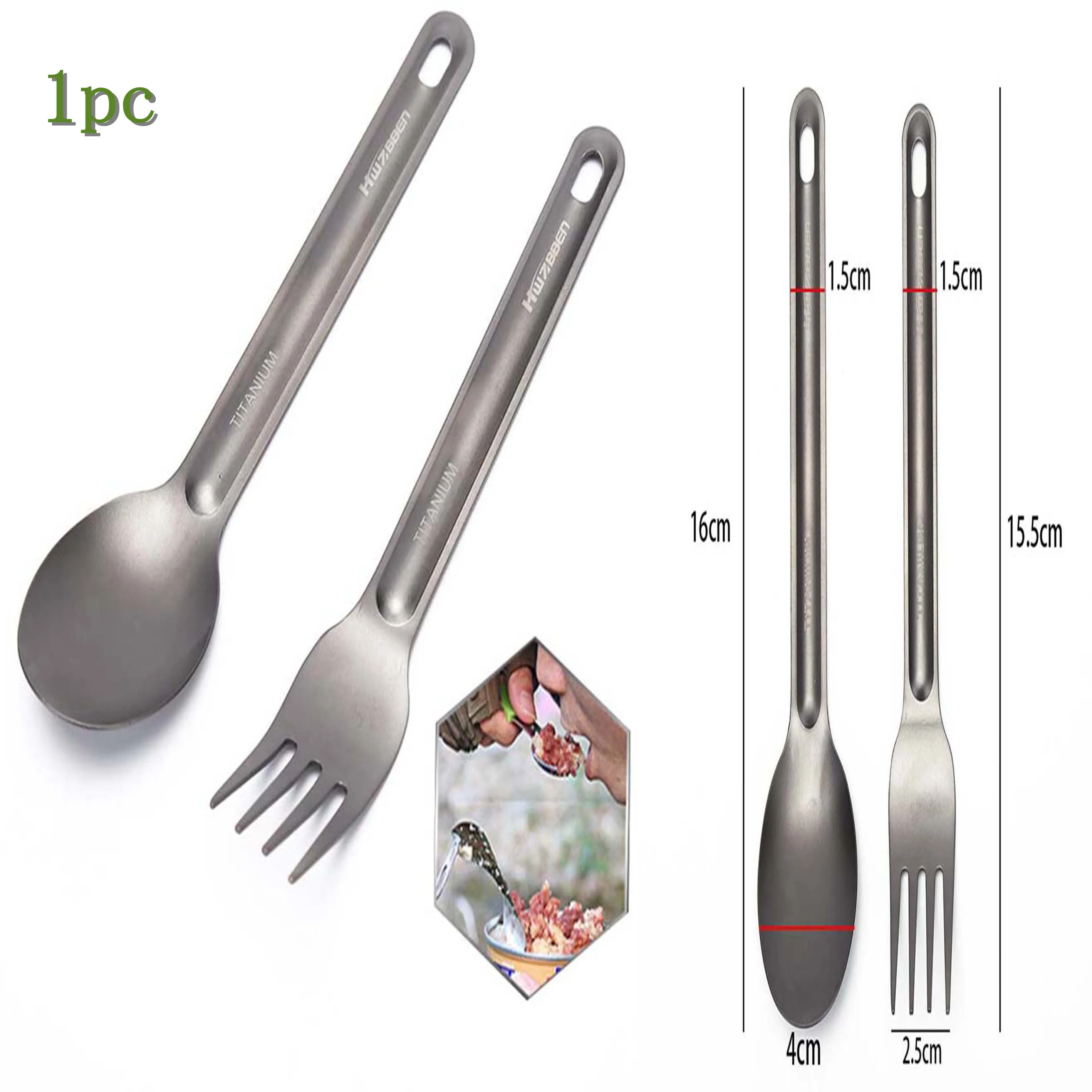 1 PC Outdoor Camping Titanium Spoon Fork Long Handle Spoon Titanium