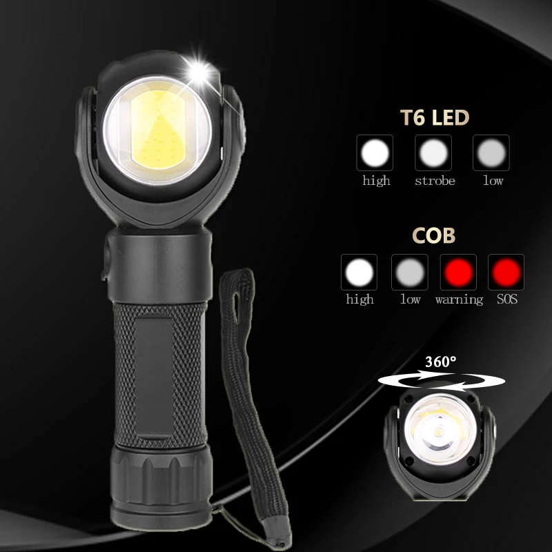 

Led Flashlight 360 Degree Rotate T6+COB lantern 9000LM Waterproof Magnet LED Torch Outdoor Rechargeable 18650 or 26650 battery