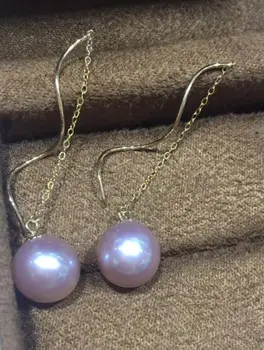 

Free shipping natural natural 9-10mm purple round south sea Pearl Earrings 925