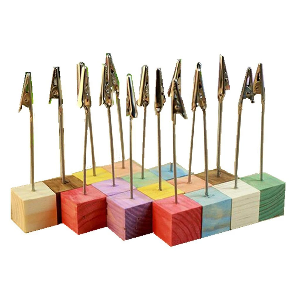 16pcs Pine Base Photo Holder Stand Card Note Desk Memo Clip (Random
