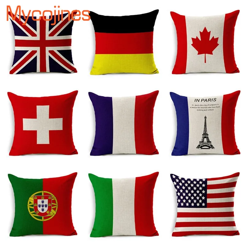 

Europ countries 15Styles National Flag Throw Pillow case USA UK Spain France Russia Decorative CushionCover Linen Cotton Pillows