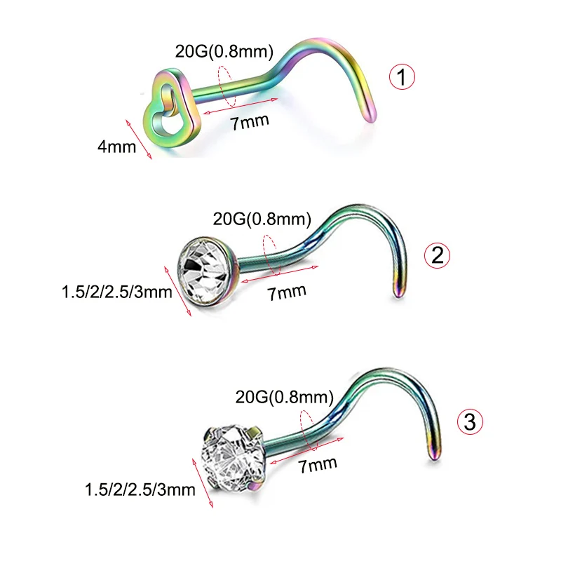 1 шт. 20 г стальной закрученный носовой винт изогнутый зубец кольцо для пирсинга ювелирные изделия для тела носовое Кольцо Серьги ноздри пирсинг