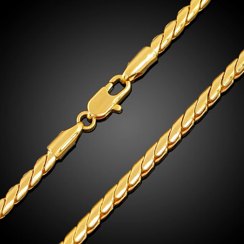 Unisex 2MM Wide Yellow Gold Color Long Chain Necklace