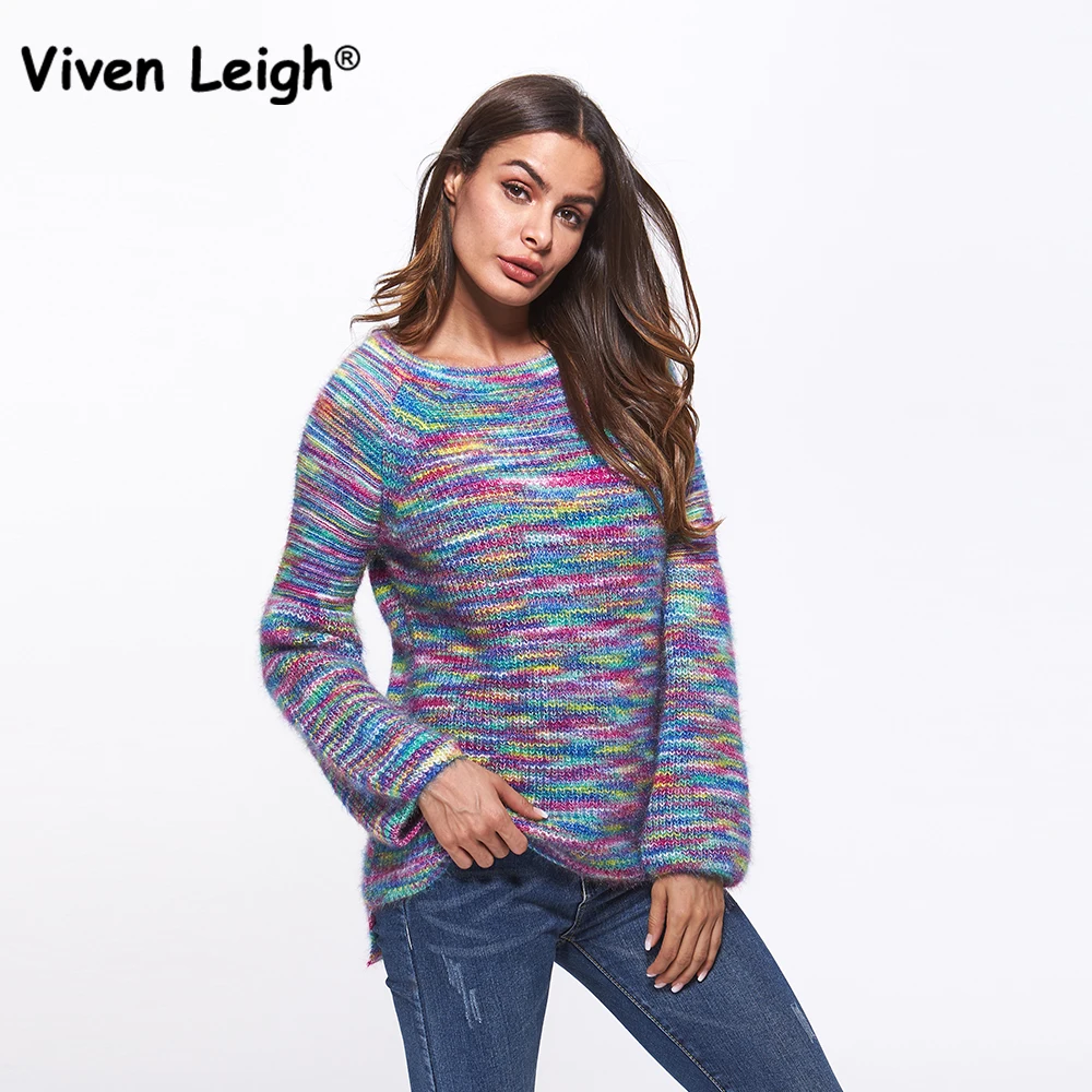 Buy Women Rainbow Sweater Plus Size Long Sleeve Knit