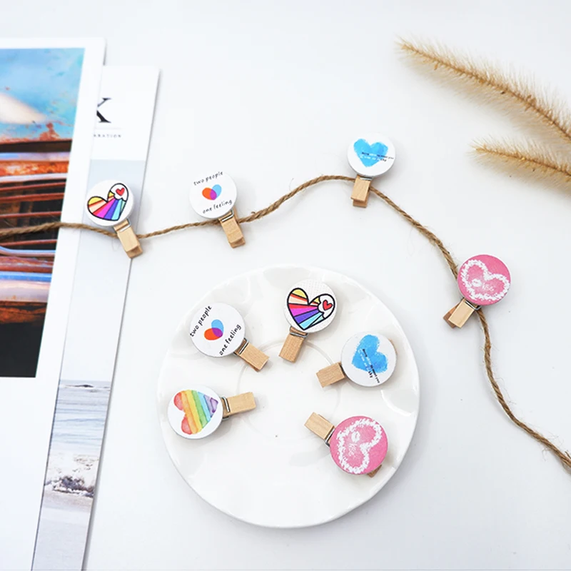 

10Pcs/lots Kawaii Colorful love wood clip Cartoon Photo Paper Postcard Craft DIY decoration Clips Office Binding Supplies