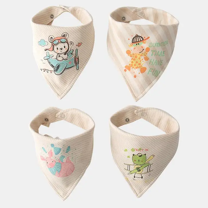 

NEW 4PCS Toddler Infant Baby Bib 100% Cotton Absorbent Bandana Dribble Bib Adjustable Snaps Saliva Towel Burp Cloth CMSJJ