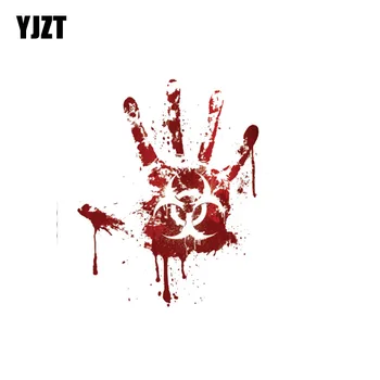 

YJZT 12.2CM*15CM Bloody Handprint Biohazard Zombie Car Sticker Funny Decal PVC 12-0707