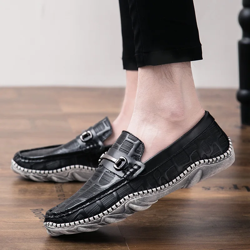

Genuine Leather Loafers shoes outdoor Mens Driving Shoes slip on breathable Casual Slip-on Flat Moccasins Male Boat Shoes j3
