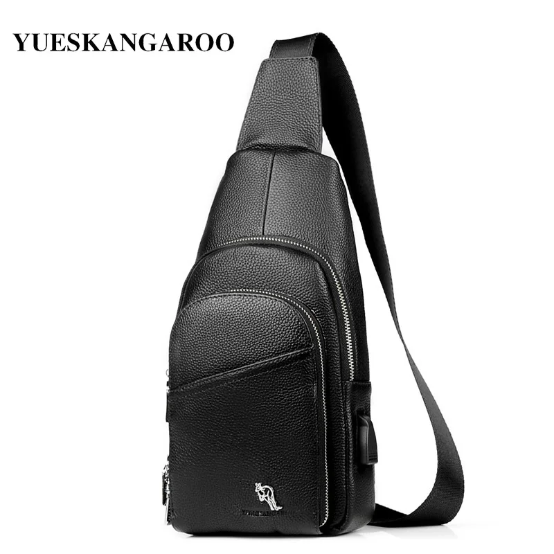 YUESKANGAROO внешняя USB зарядка мужские нагрудные сумки кожаная нагрудная сумка
