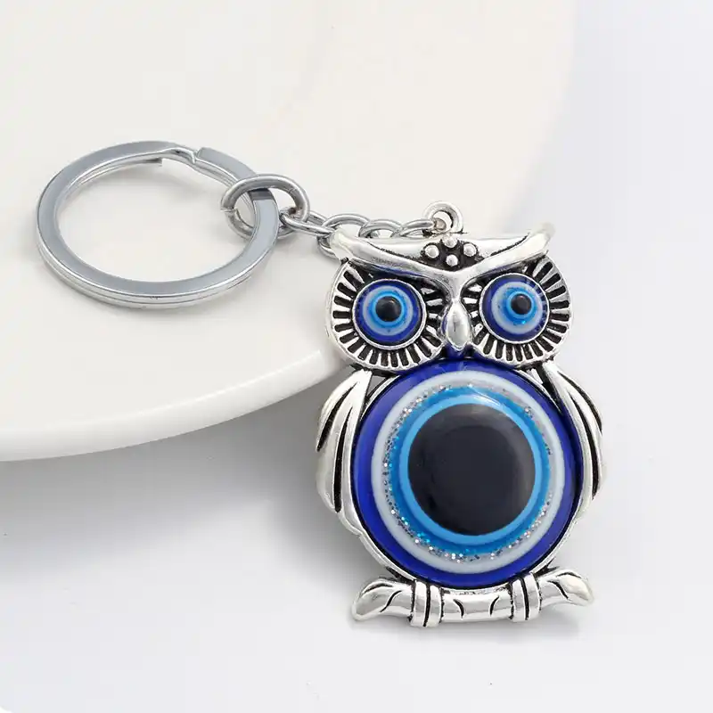 evil eye keychain owl keyring Owl keychain blue evil eye beads keychain evil eye owl keychain evil eye keyring silver owl keychain