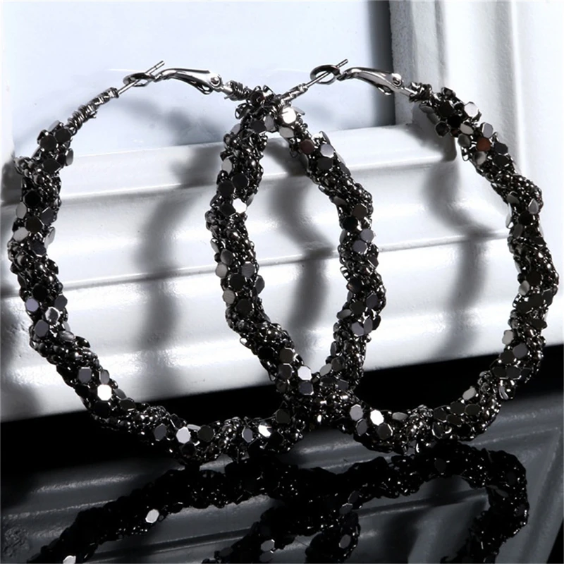Винтажные большие черные серьги-кольца для женщин, большие преувеличенные массивные серьги, большие круглые серьги, модное ювелирное изделие