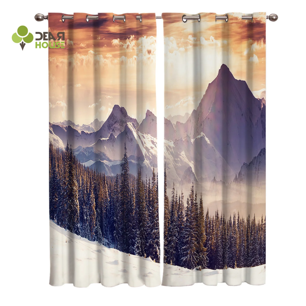 

Dear House Curtains Nature Landscape Swiss Christmas Woods Snow Window Living Room Decor