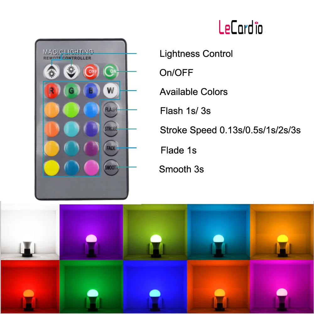 Светодиодная лампа E27 5/10 Вт 16 цветов меняемая RGB + белый сценический свет ночная 85