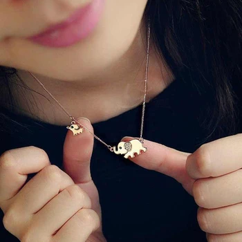

silver/gold Jewelry Women Korean Fashion Chic Crystal Lucky Two Elephant Pendant Necklace Long Chain Necklace