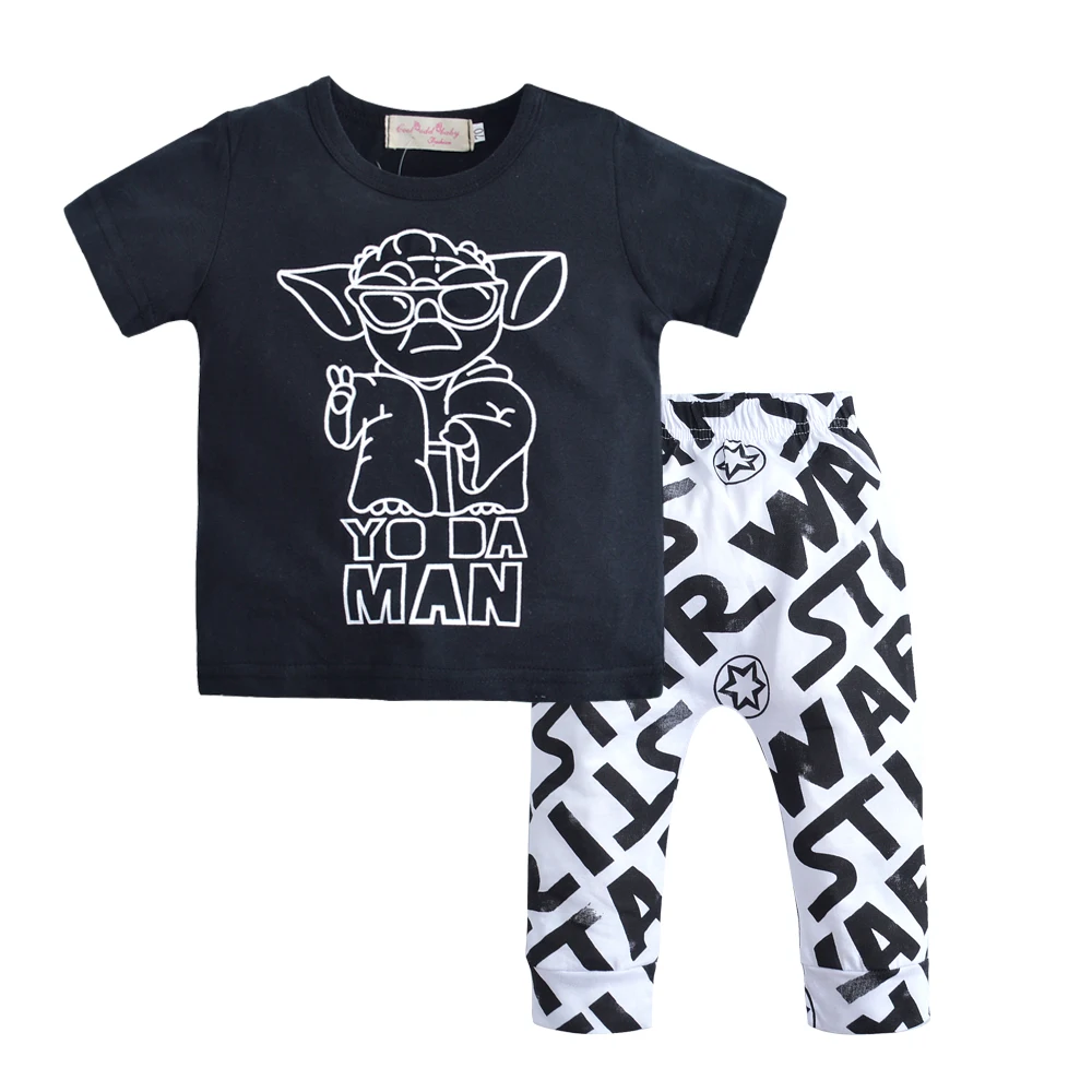 Moda De Verano 19 Conjunto De Ropa Para Bebes De Manga Corta Ropa Negra Para Bebes De Star Wars Camiseta Pantalones Para Recien Nacidos Traje De 2 Uds Baby Boy Clothes Baby Boy