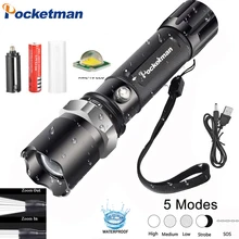 Светодиодный фонарик ультра яркий XML T6 тактический фонарик 5 режимов Lanterna 5000лм масштабируемый Водонепроницаемый 18650 перезаряжаемый свет z10