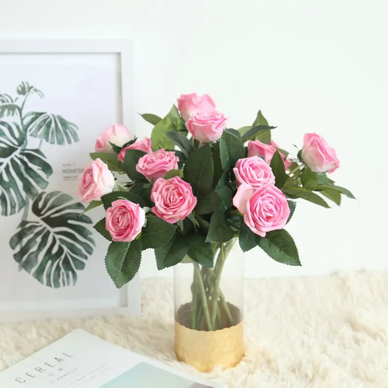 

Hot Sale European Style Rose Bouquet Colorful Decorative Party Flowers For Home Hotel Wedding Office Garden Decor