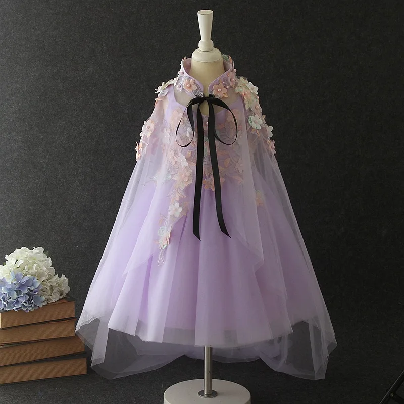 Свадебное платье с цветочным узором для девочек, шаль невесты, банкетное платье для маленьких девочек, праздничная церемония, бальное платье для выступлений