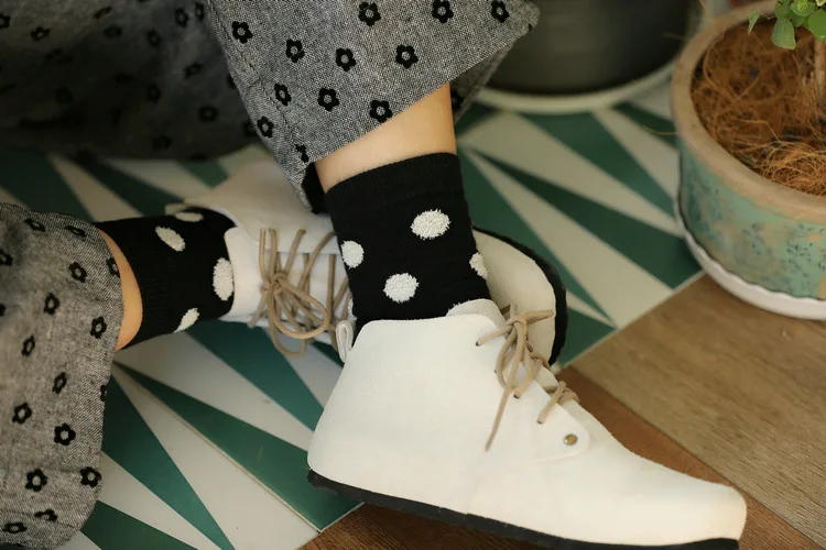 Новые модные плюшевые хлопковые женские носки в горошек высококачественные женские носки весенне-осенние базовые повседневные носки в горошек