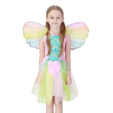Cute Rainbow Angel Skirt Halloween Children Princess Dress Stage Performance Cosplay Angel Costume Girl Dance Dress