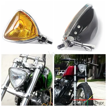 

Papanda Motorcycle Black Housing Yellow Lens Old School Triangle Spot Headlight Headlamp for Harley Bobbers Chopers Cruisers