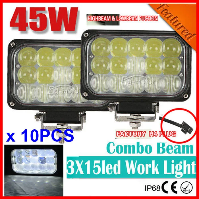 

10PCS 6" 45W CRE 15LED*3W Driving Work Light Combo Beam Offroad SUV ATV 4WD Spot Flood 9-32V 3200lm Headlamp H4 Plug High/Low
