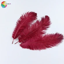 Винно-красные натуральные перья страуса 30-35 см(12-14 дюймов) для рукоделия, украшения для свадебной вечеринки, аксессуары, 10 шт./лот