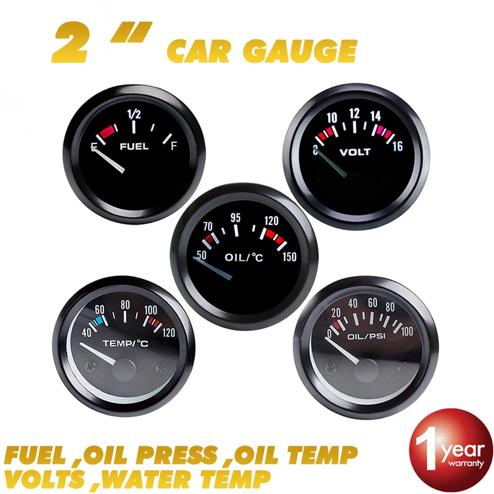 Car Gauge 2" 52mm Water Temp Oil Temp Oil Press Fuel Volts Gauge