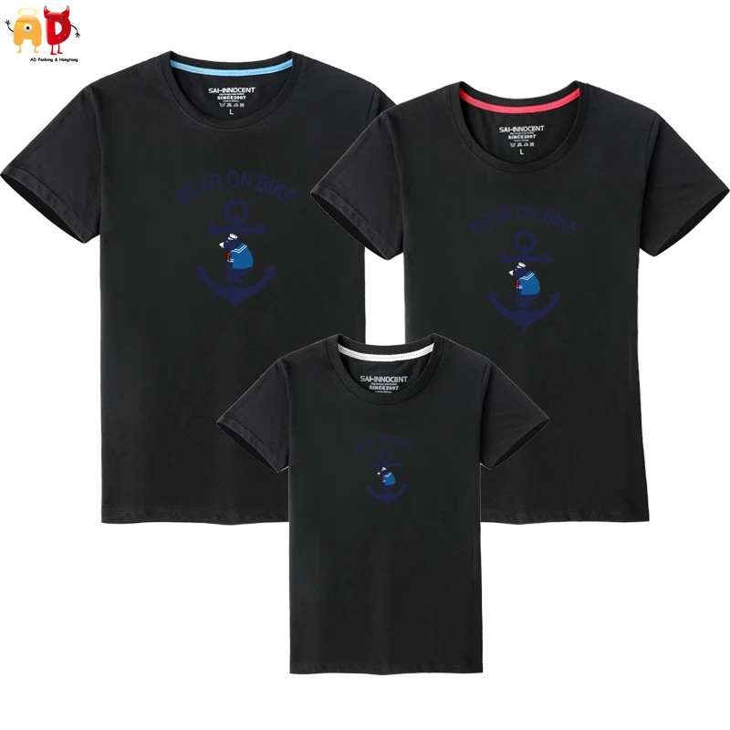 

AD 1PCS Bear on Bike Anchor Family Matching T-shirts Mom and Dad Father Mother Daughter Son Clothing Couple Clothes