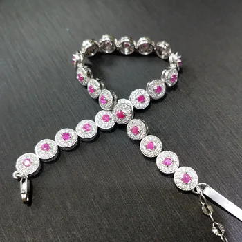 

FLZB , Beautiful natural ruby gemstone in 925 sterling silver with 18k white gold plated bracelets luxury gift for lady birthday