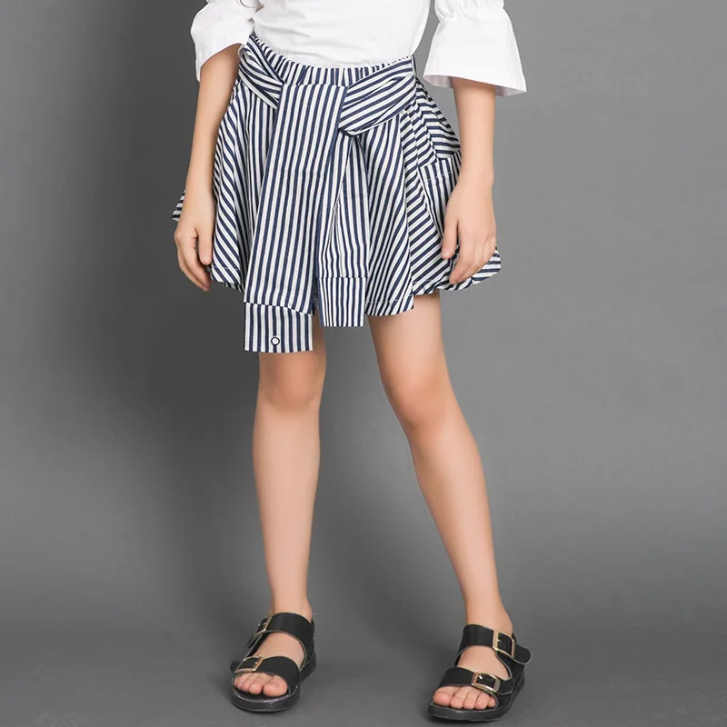 

Fashion Teen Girls Skirts Pants 2017 Summer Kids Anti Theft Trousers Knee Length Striped Skirt Pants Teenagers Clothing 7-15Y