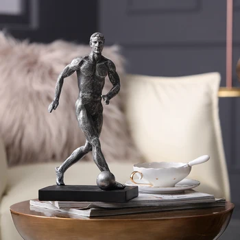 

Modern Gymnast Playing Football Sculpture Resin Statue Sports Figure Figurines Home Decoration Accessories Crafts