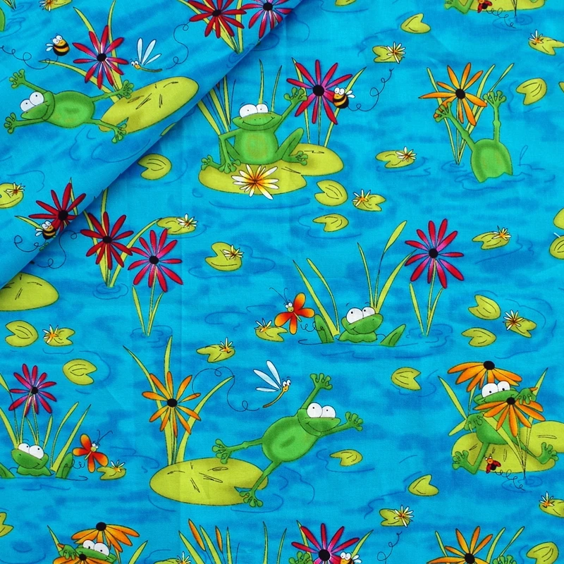 

172 - 110cmx50cm Cotton Woven Fabric - Frog and lotus