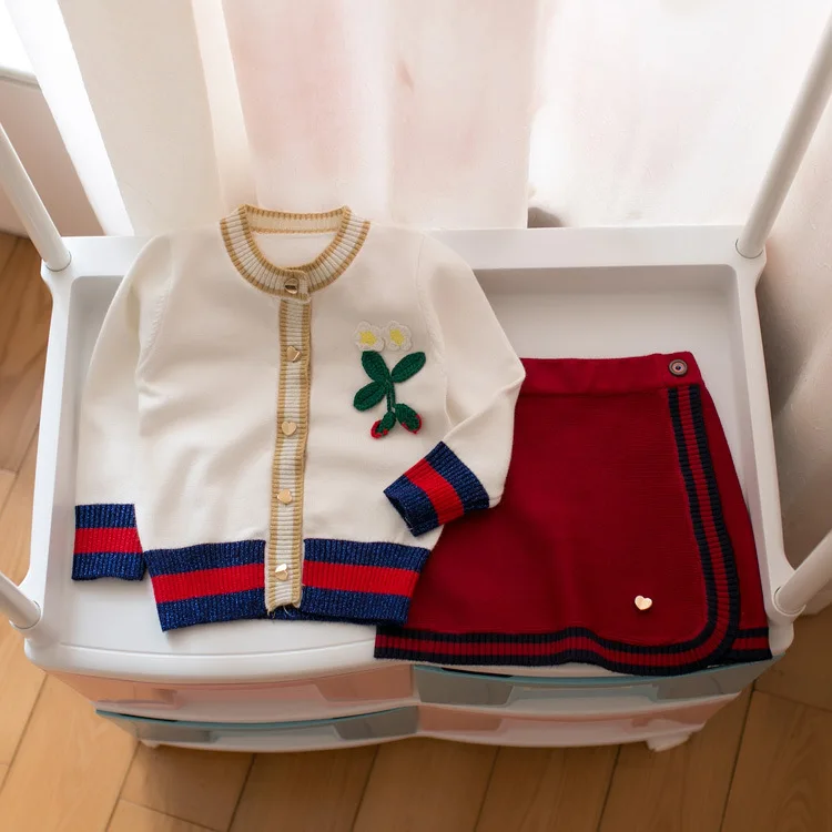 Детский свитер, кардиган, короткая юбка, 2 предмета, модная одежда для девочек с цветочным узором - Цвет: Picture color