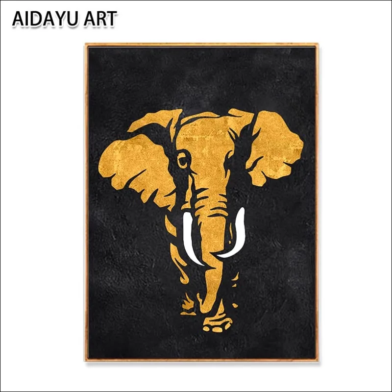 

100% handmade oil painting golden elephant Africa animal on canvas for modern living room wall decor artwork unframed
